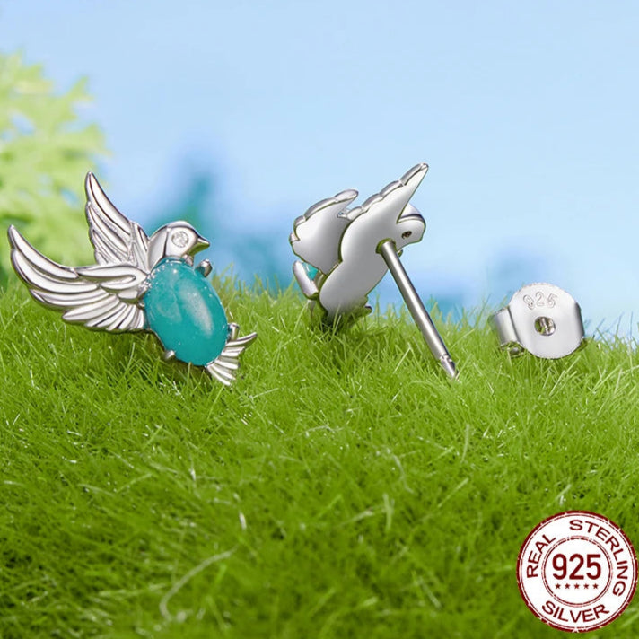 Deva Gold Plated Bird Earrings, 925 Sterling Silver Bird Stud Earrings