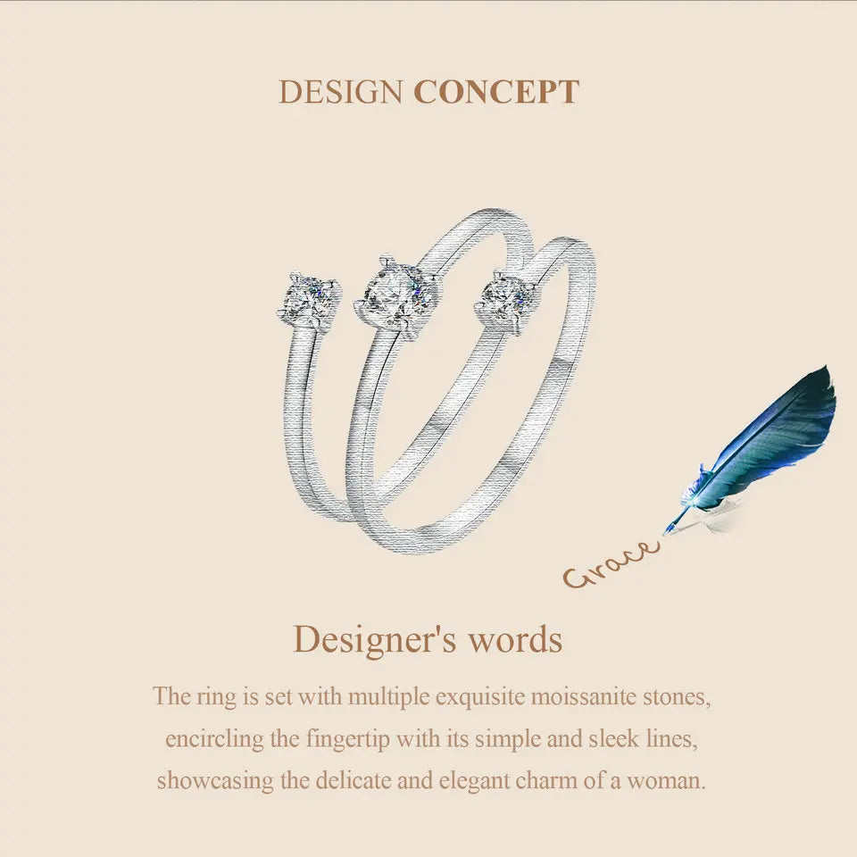 Deva Moissanite Multilayer Rings for Women, 925 Sterling Silver D Color VVS1 Clarity