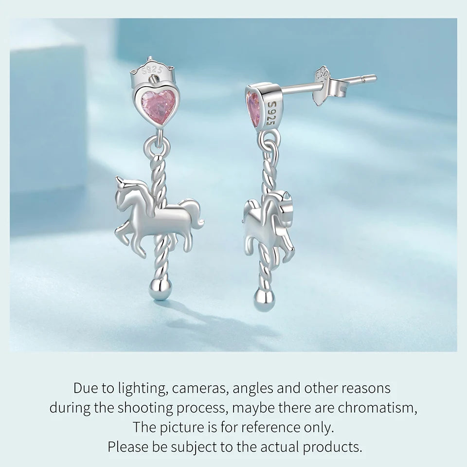 Deva 925 Sterling Silver Cute Carousel Earrings for Women Girls