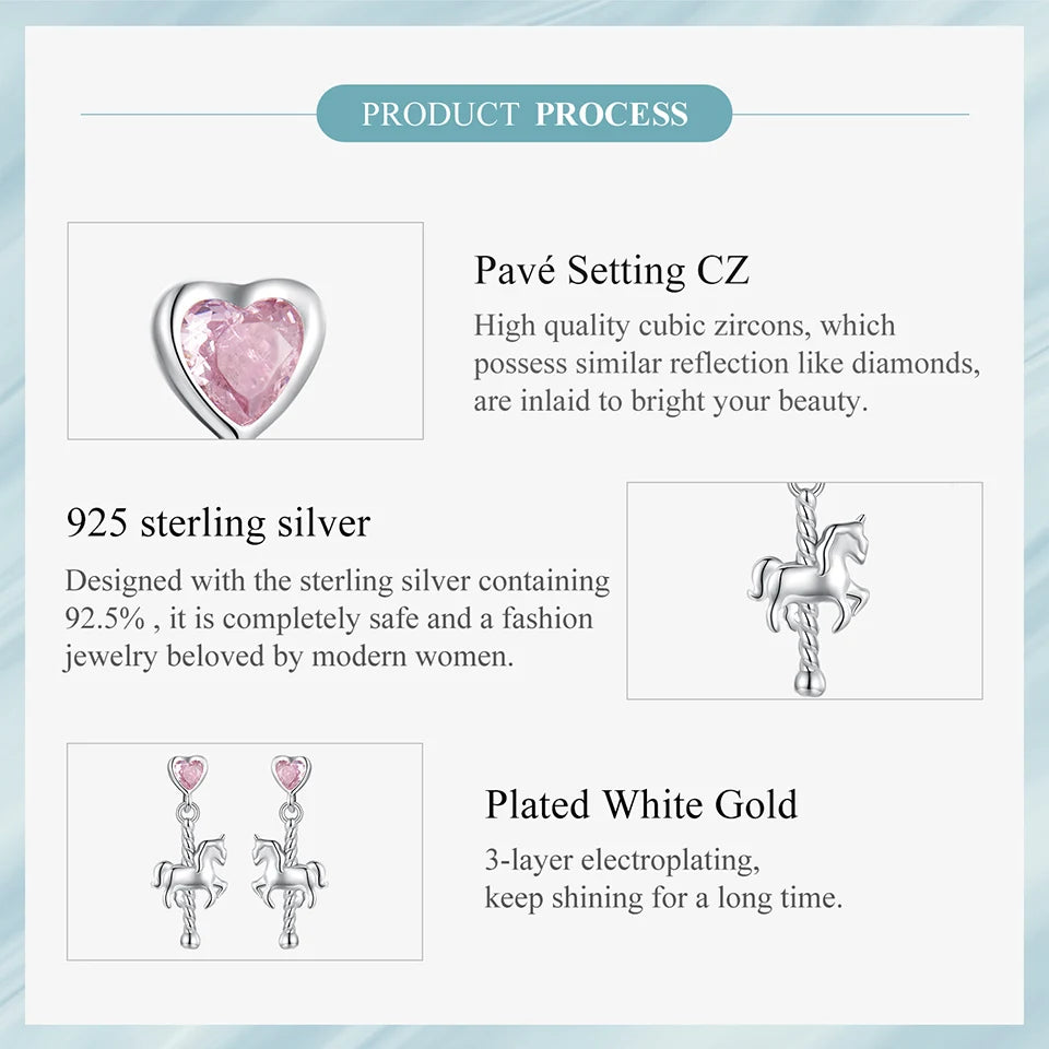 Deva 925 Sterling Silver Cute Carousel Earrings for Women Girls