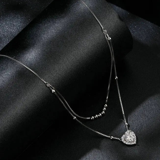 Deva 925 Sterling Silver Halo Heart Moissanite Pendant Necklace
