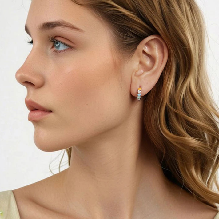 Deva 925 Sterling Silver Cute Rainbow Heart Hoop Earrings