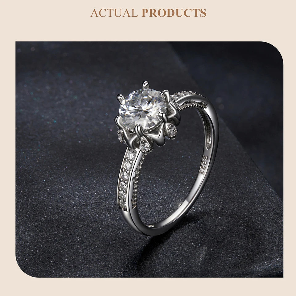 Deva D Color VVS1 EX Moissanite Flower Ring 1ct Round Moissanite Diamond Solitaire 925 Sterling Silver