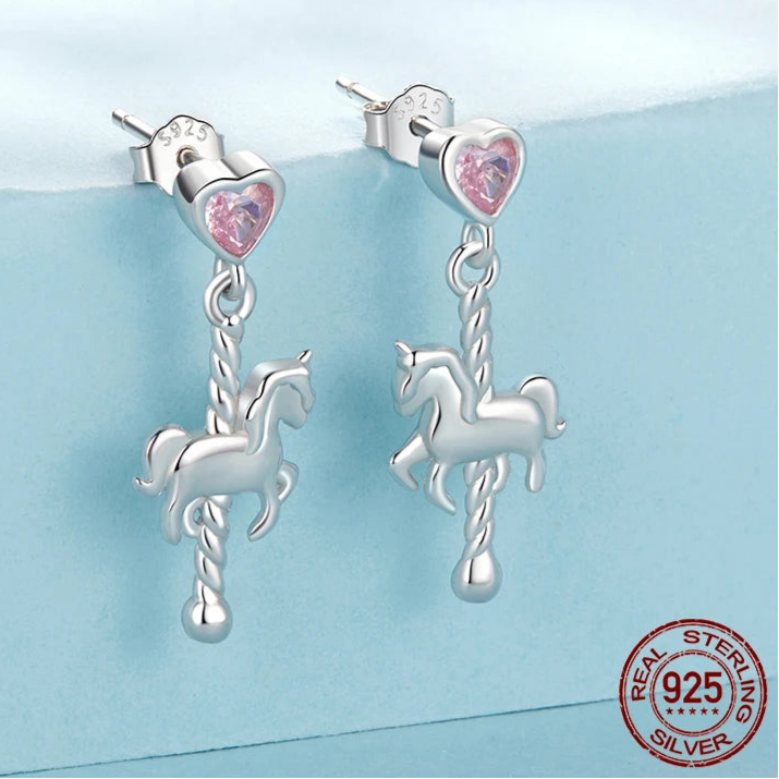 Deva 925 Sterling Silver Cute Carousel Earrings for Women Girls