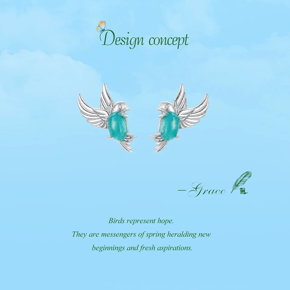 Deva Gold Plated Bird Earrings, 925 Sterling Silver Bird Stud Earrings