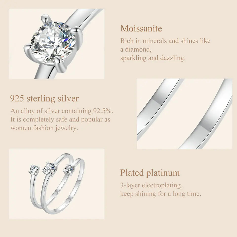 Deva Moissanite Multilayer Rings for Women, 925 Sterling Silver D Color VVS1 Clarity