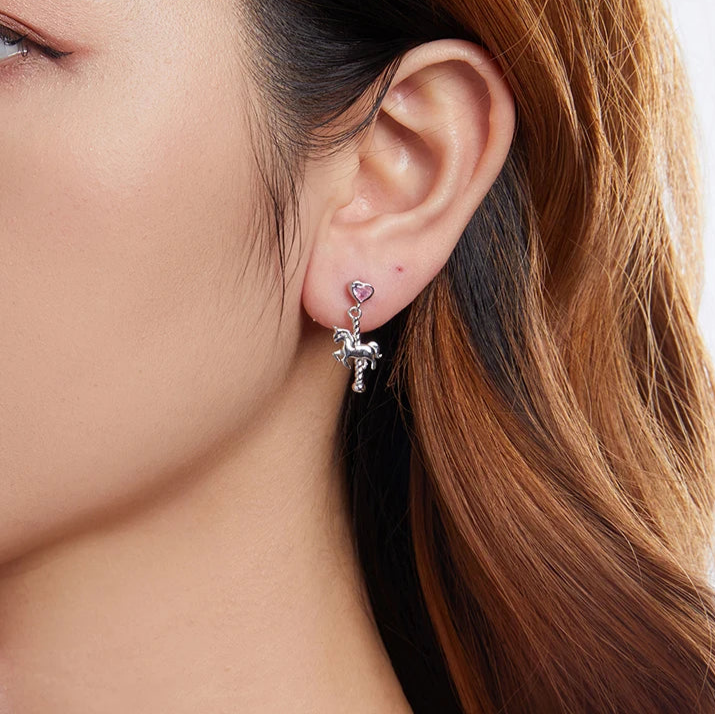 Deva 925 Sterling Silver Cute Carousel Earrings for Women Girls