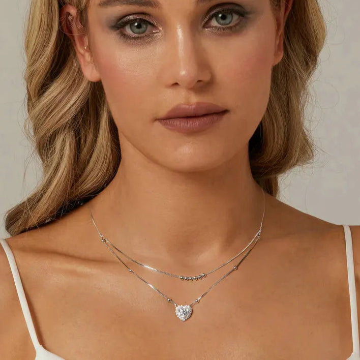 Deva 925 Sterling Silver Halo Heart Moissanite Pendant Necklace