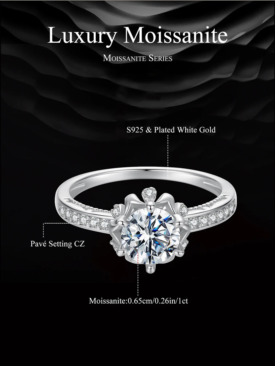 Deva D Color VVS1 EX Moissanite Flower Ring 1ct Round Moissanite Diamond Solitaire 925 Sterling Silver