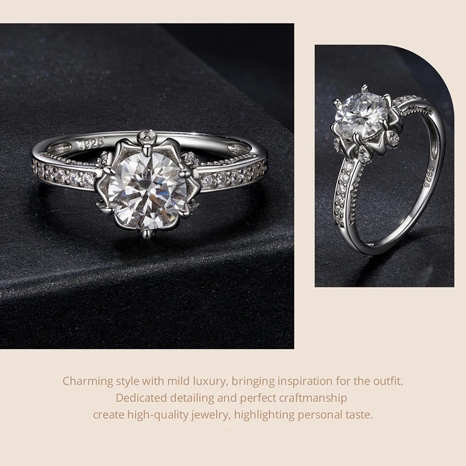 Deva D Color VVS1 EX Moissanite Flower Ring 1ct Round Moissanite Diamond Solitaire 925 Sterling Silver