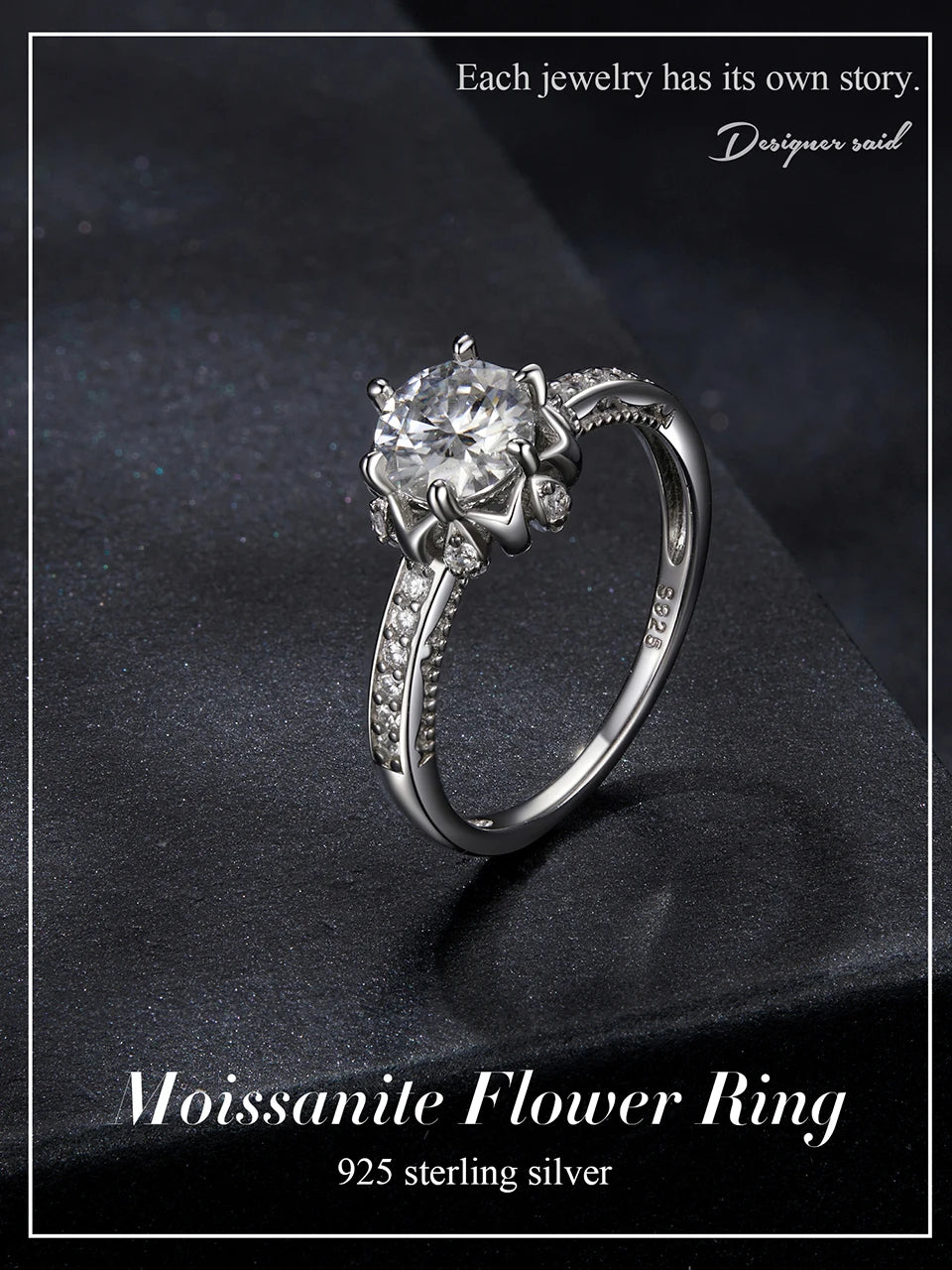 Deva D Color VVS1 EX Moissanite Flower Ring 1ct Round Moissanite Diamond Solitaire 925 Sterling Silver