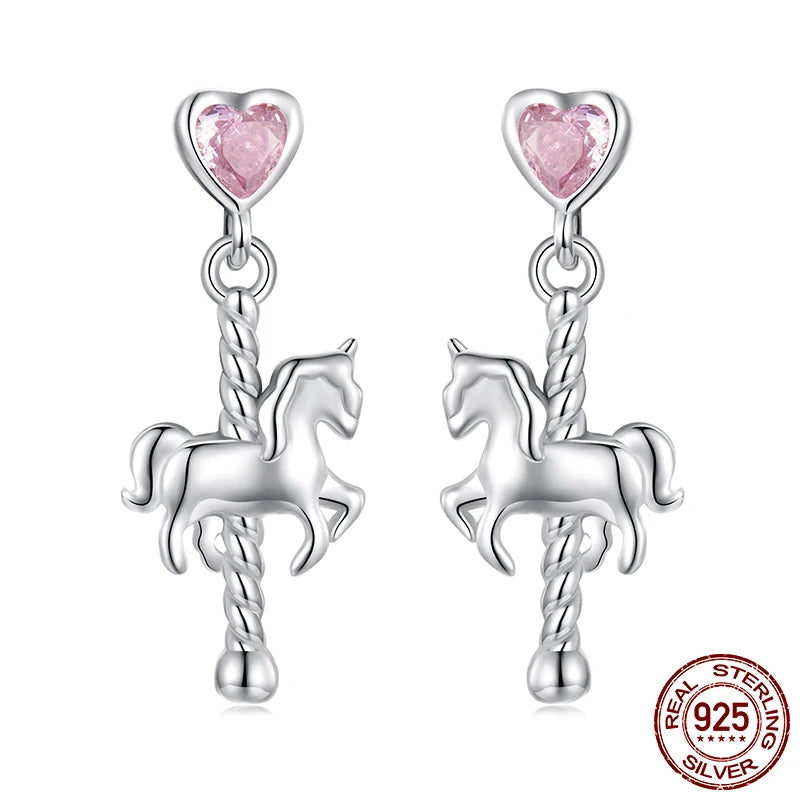 Deva 925 Sterling Silver Cute Carousel Earrings for Women Girls
