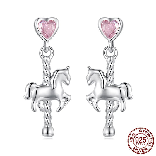 Deva 925 Sterling Silver Cute Carousel Earrings for Women Girls