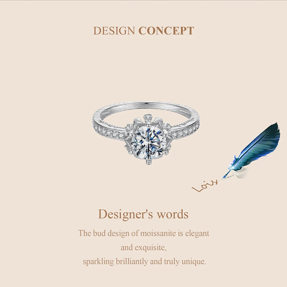 Deva D Color VVS1 EX Moissanite Flower Ring 1ct Round Moissanite Diamond Solitaire 925 Sterling Silver