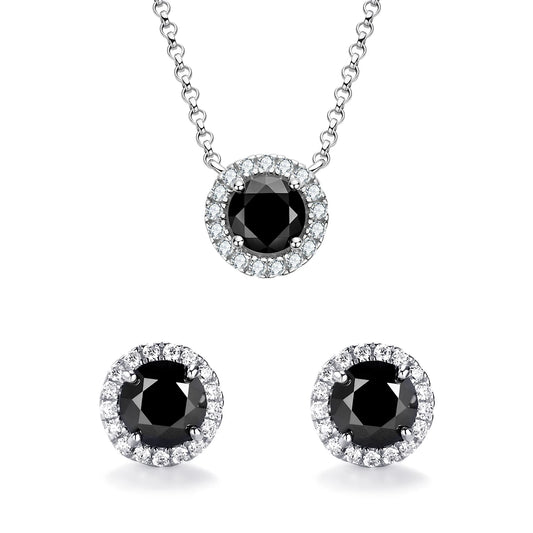 Deva 925 Sliver Moissanite Pendant Necklace Stud Earrings Sets Black Diamond Jewelry