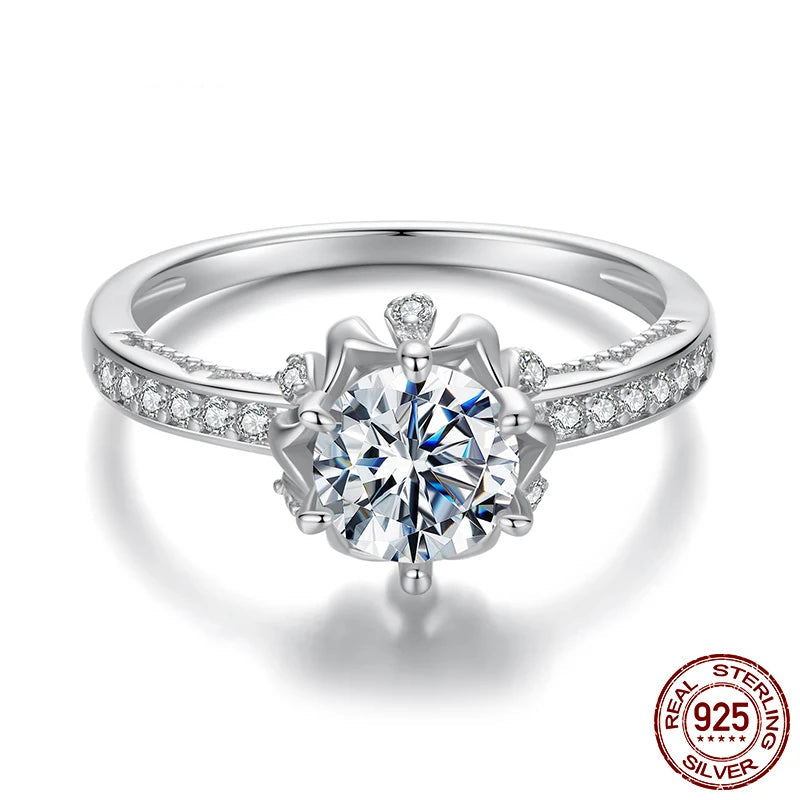 Deva D Color VVS1 EX Moissanite Flower Ring 1ct Round Moissanite Diamond Solitaire 925 Sterling Silver