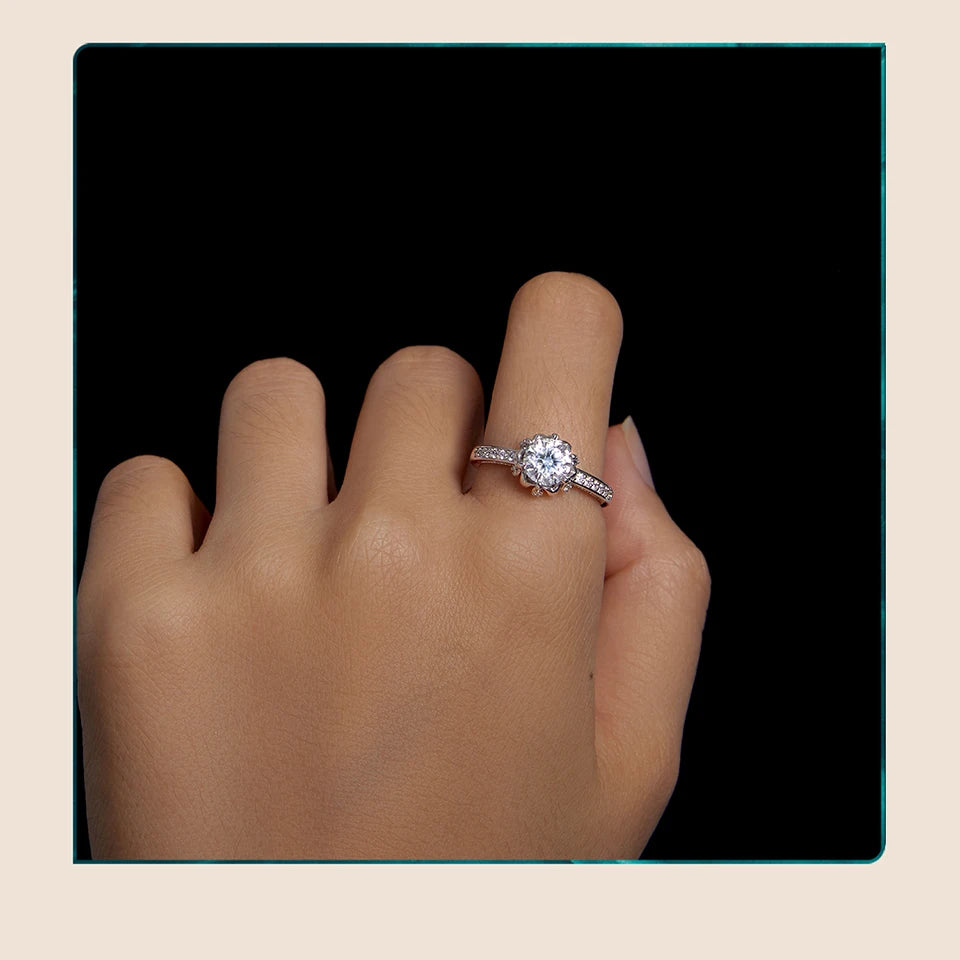 Deva D Color VVS1 EX Moissanite Flower Ring 1ct Round Moissanite Diamond Solitaire 925 Sterling Silver