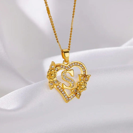 Deva Heart Letter Stainless Steel Necklace