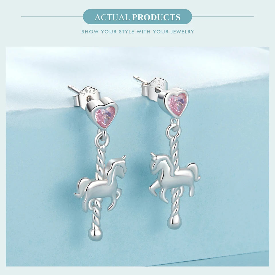 Deva 925 Sterling Silver Cute Carousel Earrings for Women Girls